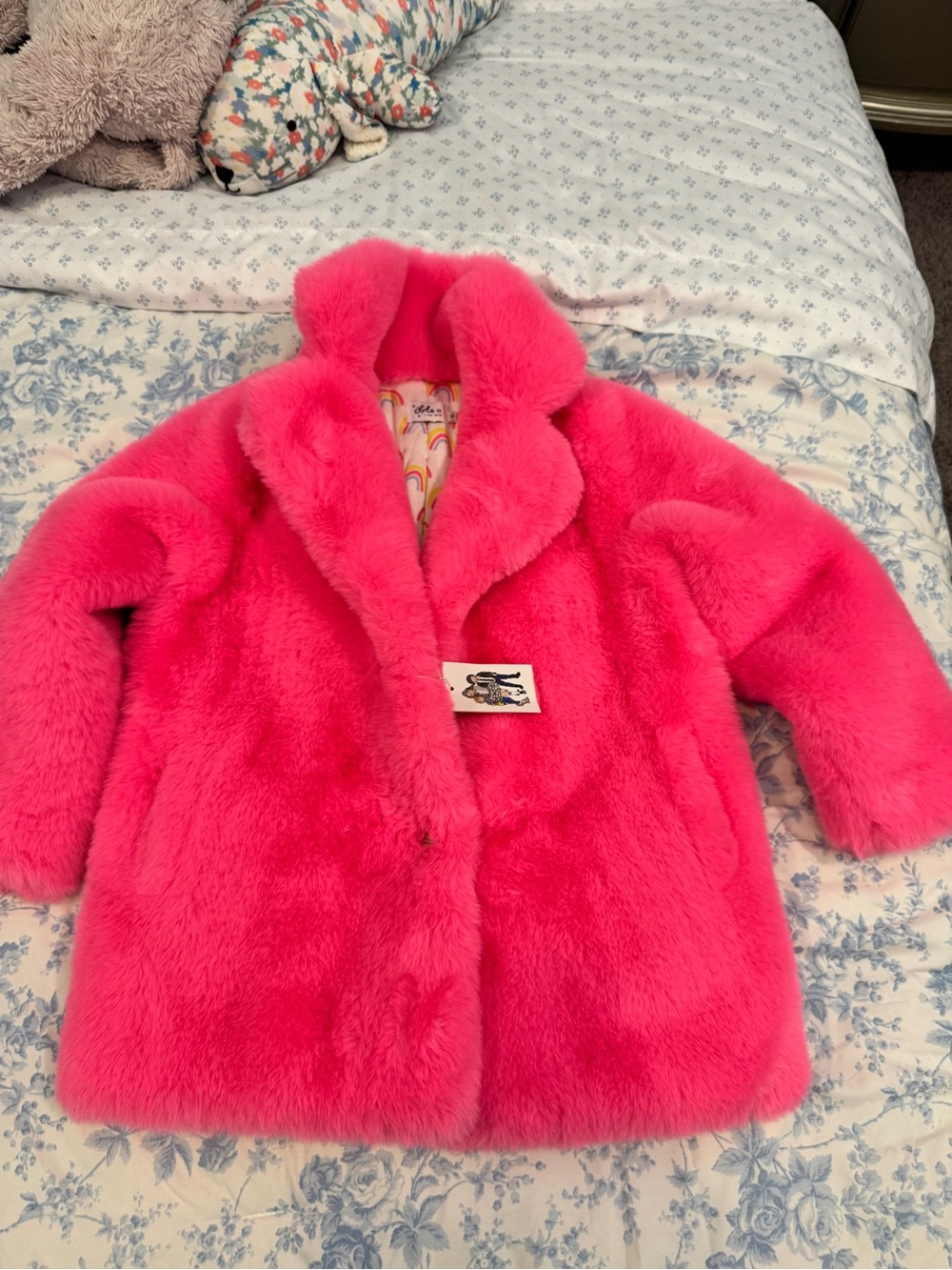 lola Kids Plush Faux-Fur Coat in Hot Pink